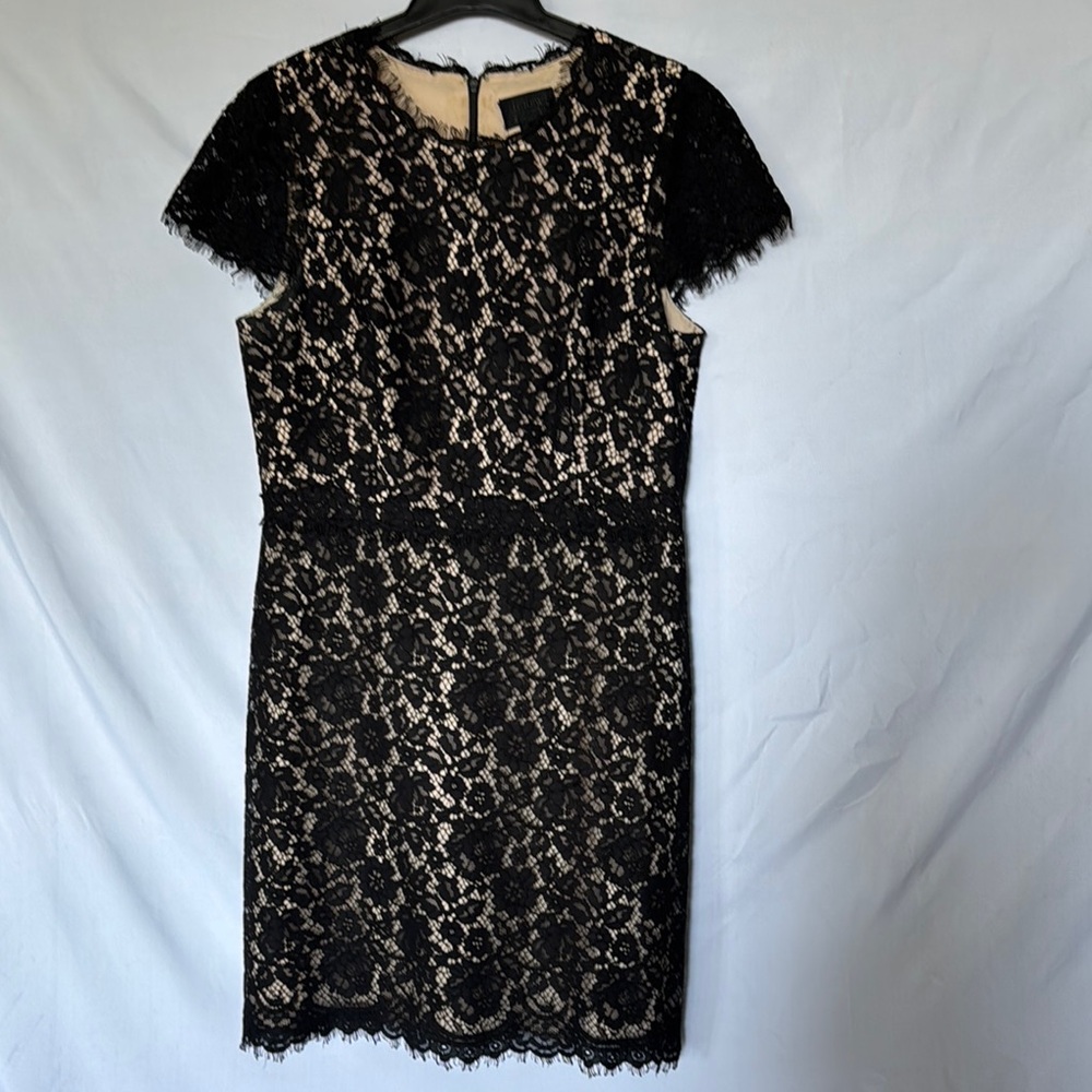 J. Crew Black and Cream Lace Dress with Flutter Sleeves